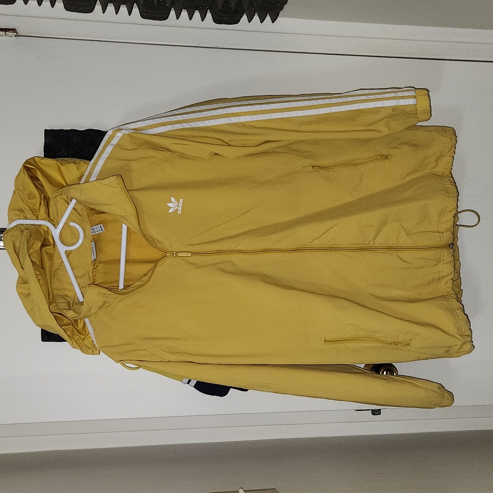 Adidas Full Zip Windbreaker Big Logo Rain Jacket Vintage Y2K Yellow And White